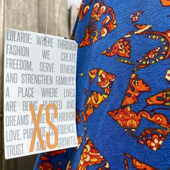 LuLaRoe Perfect T Size XS Swing Shirt Pizza Blue Orange NWT New Tee Tshirt - Picture 3 of 8